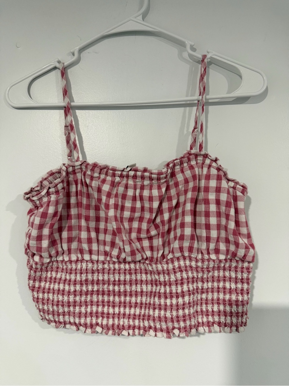 American Eagle Outfitters Red & White Gingham Smocked Crop Top
